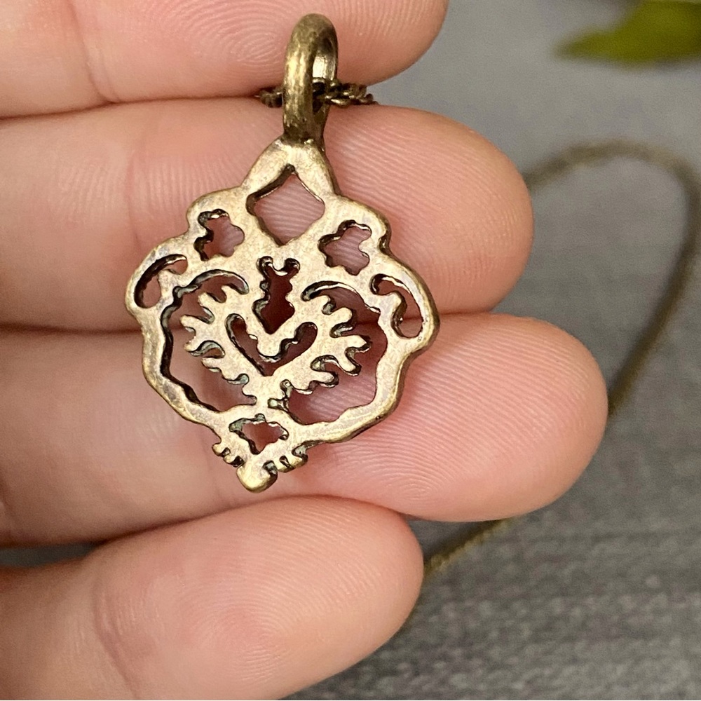 VTG- Lucky Lotus, Antiqued Brass Pendant Necklace